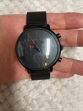 Lige Black Stainless Mesh Watch with adjustable Clasp